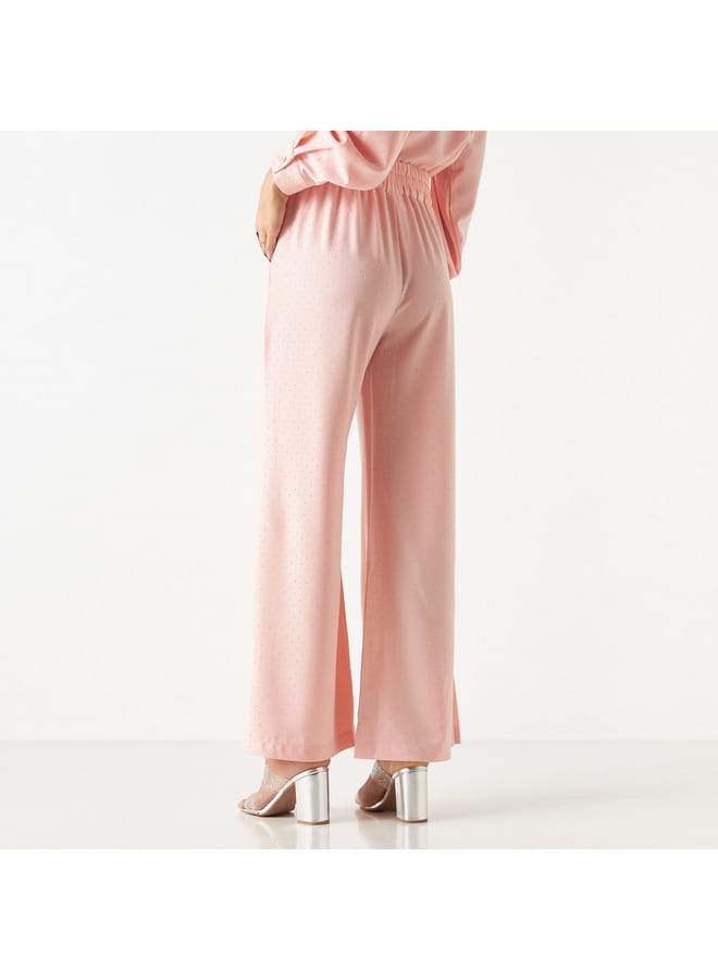 Iconic All-Over Embellished Flared Leg Pants with Elasticated Waistband and Pockets