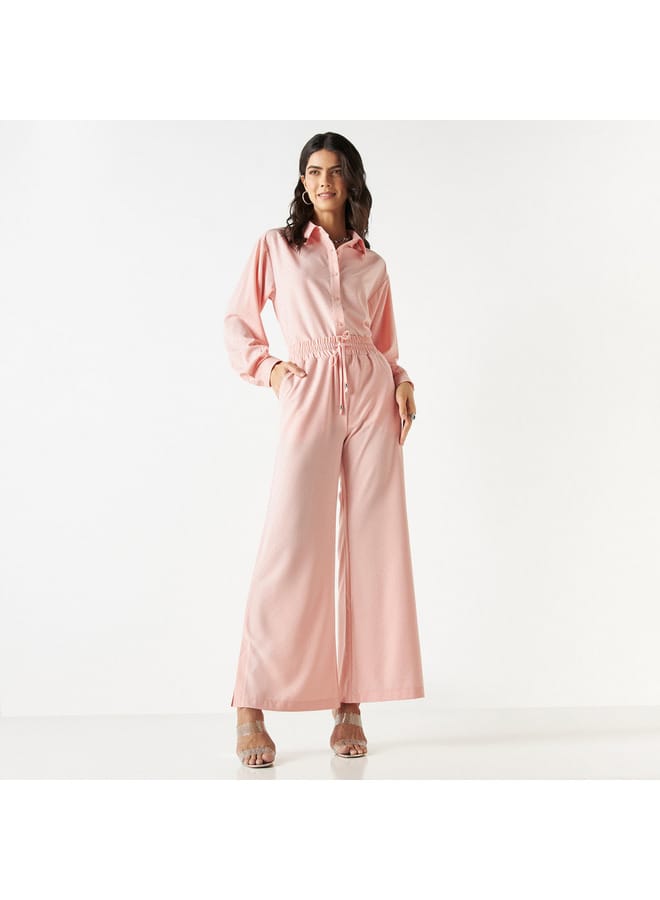 Iconic All-Over Embellished Flared Leg Pants with Elasticated Waistband and Pockets