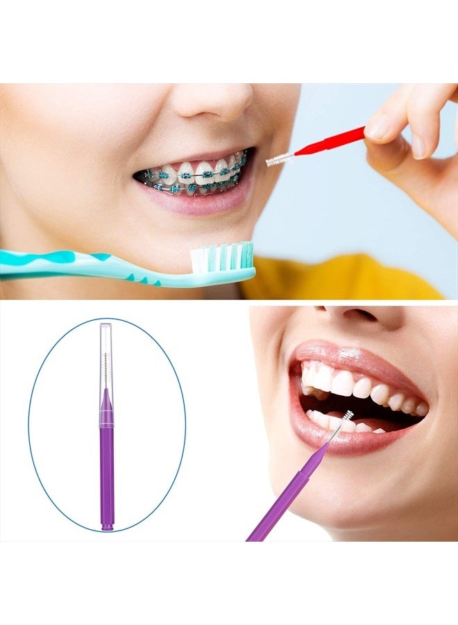 100 Pieces Braces Brush for Cleaner Interdental Brush Toothpick Dental Tooth Flossing Head Oral Dental Hygiene Flosser Toothpick Cleaners Tooth Cleaning Tool (Classic Colors, Assorted Sizes)