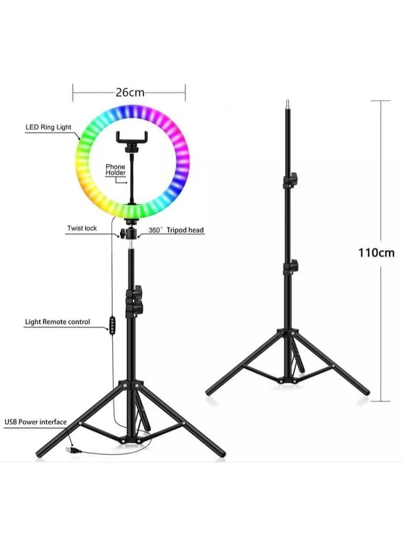 Ring Light with Tripod Stand & Phone Holder |13 inch Selfie LED Ringlight Dimmable Desktop Lamp 40 Colors RGB Tall Circle Light for Camera Makeup Video YouTube TikTok Live Streaming MJ-33