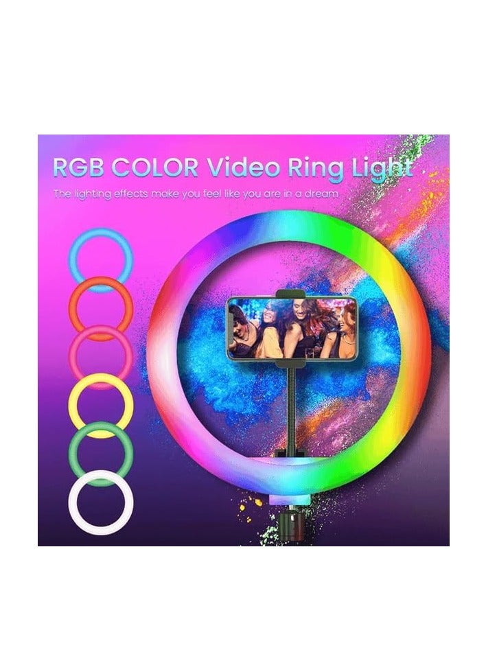 Ring Light with Tripod Stand & Phone Holder |13 inch Selfie LED Ringlight Dimmable Desktop Lamp 40 Colors RGB Tall Circle Light for Camera Makeup Video YouTube TikTok Live Streaming MJ-33