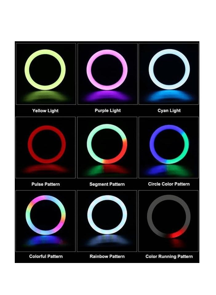 Ring Light with Tripod Stand & Phone Holder |13 inch Selfie LED Ringlight Dimmable Desktop Lamp 40 Colors RGB Tall Circle Light for Camera Makeup Video YouTube TikTok Live Streaming MJ-33