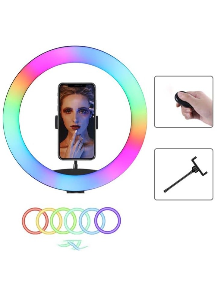 Ring Light with Tripod Stand & Phone Holder |13 inch Selfie LED Ringlight Dimmable Desktop Lamp 40 Colors RGB Tall Circle Light for Camera Makeup Video YouTube TikTok Live Streaming MJ-33