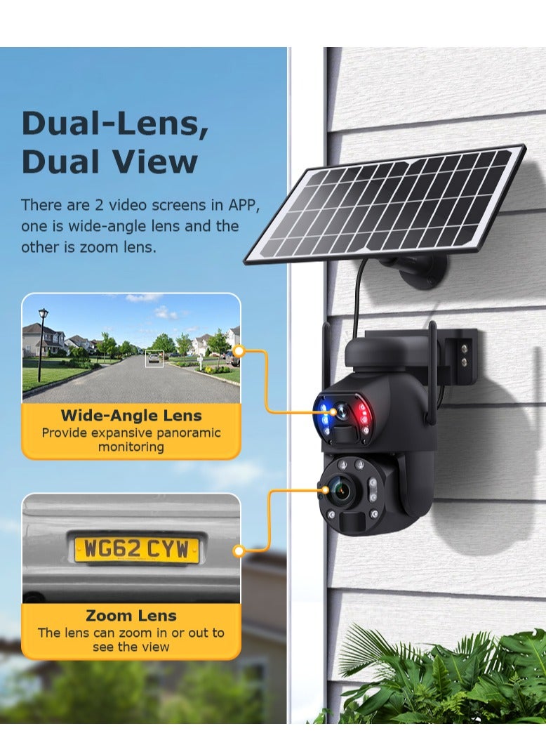 36X Optical Zoom 4G Lte Cellular Security Camera CCTV Camera Dual-Lens 6W Monocrystalline Silicon Solar Panel With 12000MA Built-In Lithium Battery Siren Alarm Color Night Vision,Dual Screen Ip66 Outdoor Waterproof And Rainproof