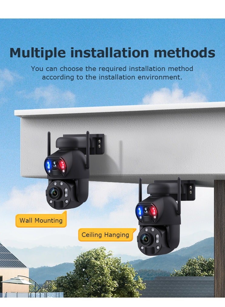 36X Optical Zoom 4G Lte Cellular Security Camera CCTV Camera Dual-Lens 6W Monocrystalline Silicon Solar Panel With 12000MA Built-In Lithium Battery Siren Alarm Color Night Vision,Dual Screen Ip66 Outdoor Waterproof And Rainproof