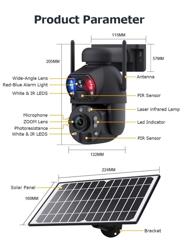 36X Optical Zoom 4G Lte Cellular Security Camera CCTV Camera Dual-Lens 6W Monocrystalline Silicon Solar Panel With 12000MA Built-In Lithium Battery Siren Alarm Color Night Vision,Dual Screen Ip66 Outdoor Waterproof And Rainproof