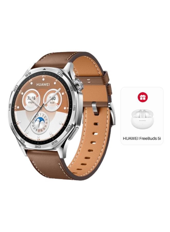 WATCH GT5 46mm Smartwatch, up to 14 Days Battery Life, All-new Running and Cycling Sports Smart Watch, Sharp-Edged Design, Health Tracking, Compatible with iOS and Android (with Freebuds 5i) Brown