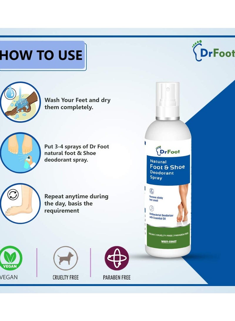 Dr Foot|Natural Foot&Shoe Unisex Deodorant Spray|Sanitizer Spray|Foot Spray|With Essential Oils|Foot Spray For Smelly Feet|Shoe Spray For Bad Smell|Shoe Smell Remover Spray|Shoe Freshener,1 Count