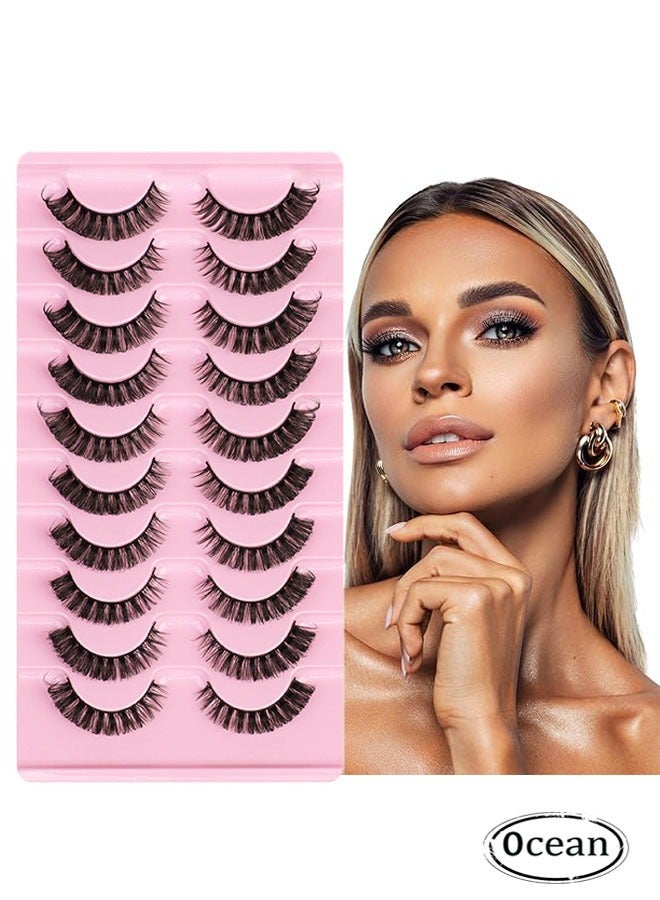 Strip False Lashes 10 Pairs, Faux Mink Lashes, Fluffy Natural Look Eyelashes, Curl Lashes Extension Strip Eyelashes Pack, Enlarge Your Eyes Eyelashes