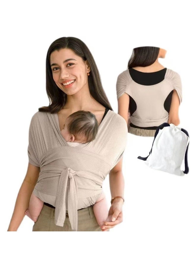 Baby Wrap Carrier Summer Mesh Breathable Baby Carrier Easy to Wear Hands-Free Baby Carrier Moisture Wicking Soft Ideal for Newborns and Kids Under 44lbs (White)