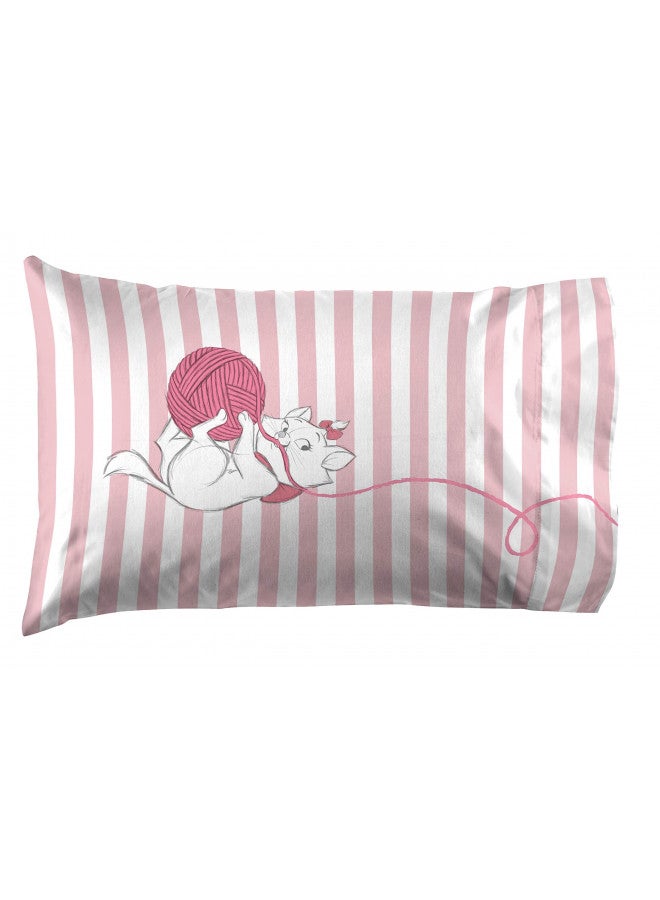 Jay franco Aristocats Marie Cat & Yarn 1 Pack Pillowcase - Double Sided Kids Super Soft Bedding (Official Product)