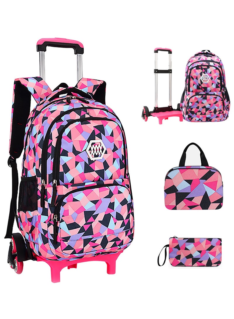 3-PCS Boys Rolling Backpacks Kids'Luggage Wheeled Backpack for School Boys Trolley Bags Roller Bookbag with Lunch Bag