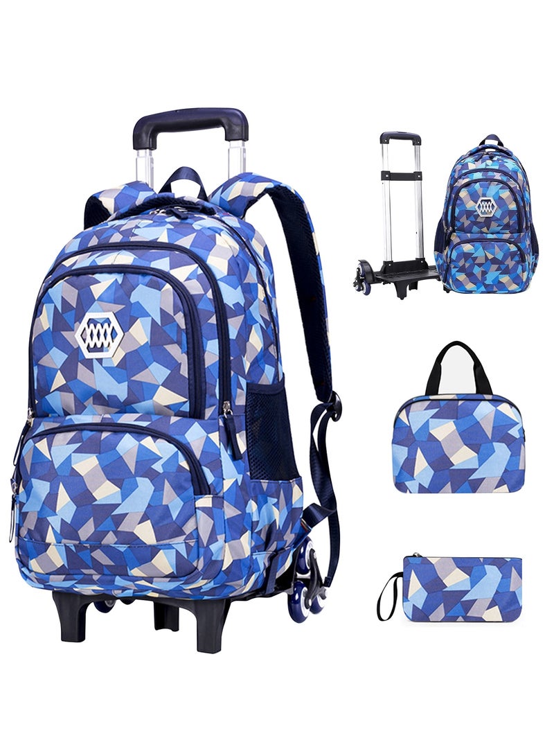 3-PCS Boys Rolling Backpacks Kids'Luggage Wheeled Backpack for School Boys Trolley Bags Roller Bookbag with Lunch Bag