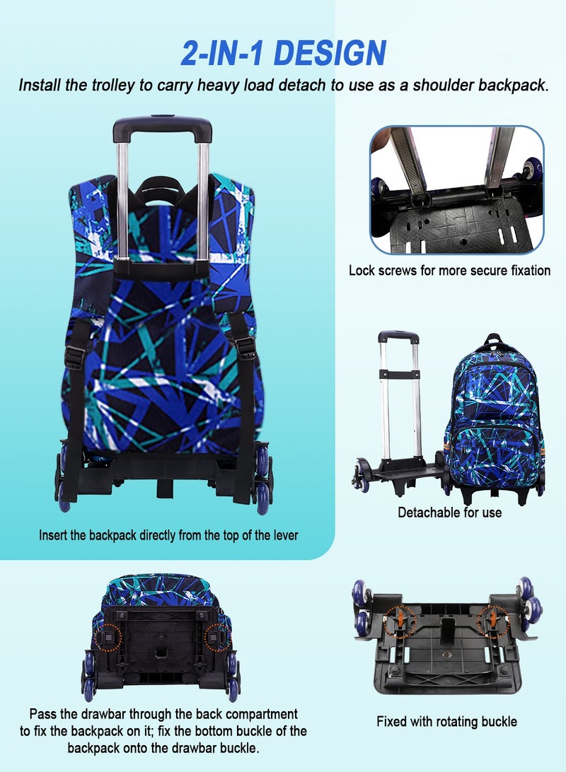 3-PCS Boys Rolling Backpacks Kids'Luggage Wheeled Backpack for School Boys Trolley Bags Roller Bookbag with Lunch Bag