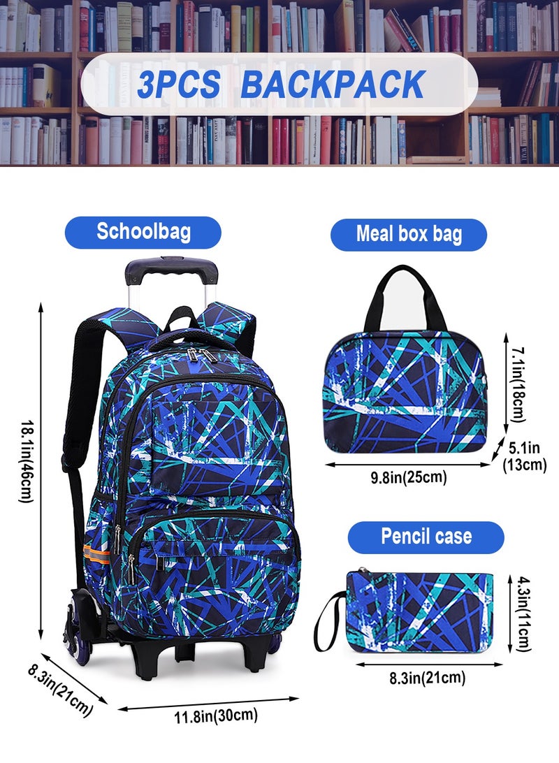 3-PCS Boys Rolling Backpacks Kids'Luggage Wheeled Backpack for School Boys Trolley Bags Roller Bookbag with Lunch Bag