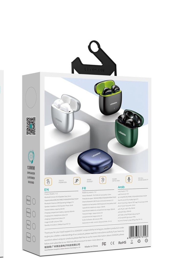 TWS Wireless Ear Buds Zinc Alloy Charging Case-Green
