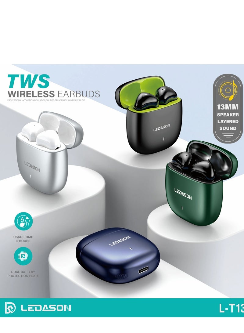 TWS Wireless Ear Buds Zinc Alloy Charging Case-Blue