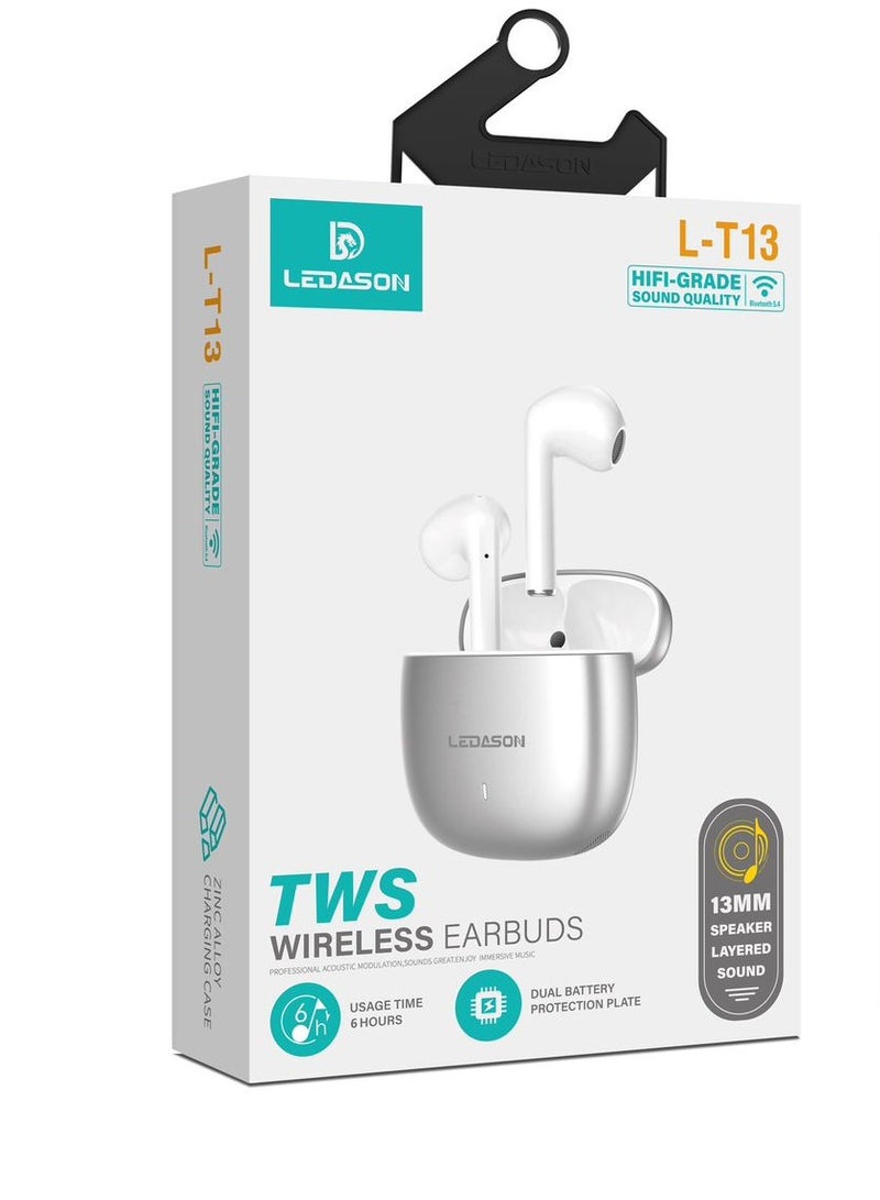 TWS Wireless Ear Buds Zinc Alloy Charging Case-Silver