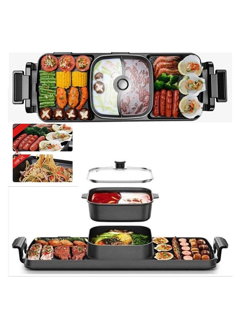 BBQ hot Pot Smokefree Multifunctional Barbecue Hot Pot Electric Grill 2 in 1 Portable Grill Pan black