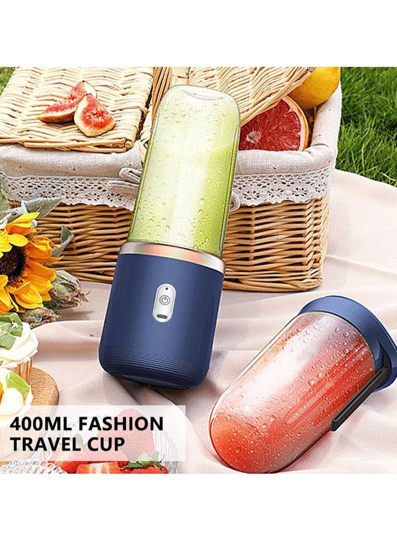 Rechargeable Electric Small Juicer Portable Personal Blender Juicer Cup 6 Blades 21000 RPM Super Long Battery Life Mini Juicer For Home Outdoor Capacity 400ML 40W - BLUE