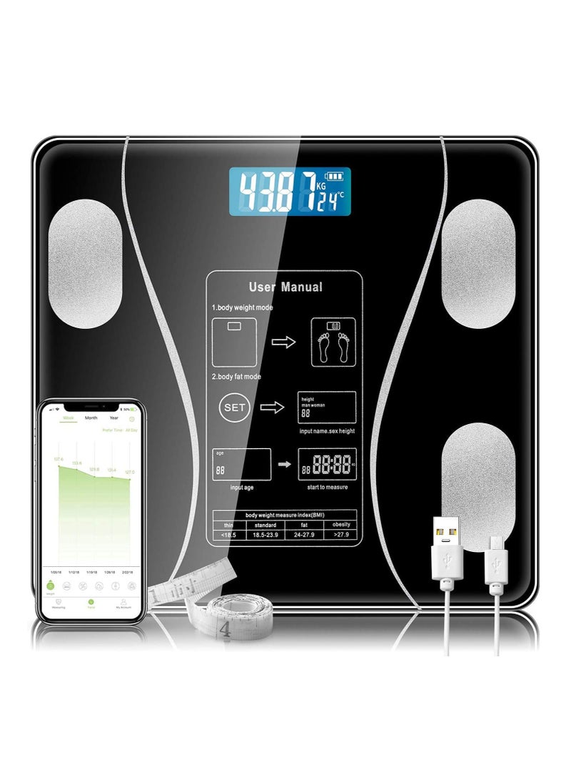 Digital Smart Scale, Body Fat Scale, Digital Bathroom Scale for Body Weight, Body Composition Analysis, Highly Accurate BMI Scale with APP, 400lbs, Includes Batteries