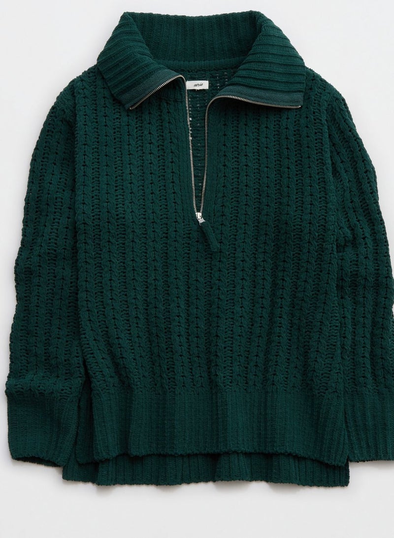 Quarter Zip Braided Knitted Sweater