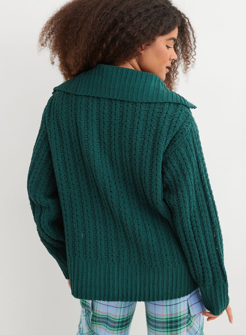 Quarter Zip Braided Knitted Sweater