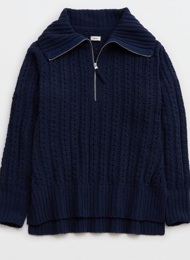 Quarter Zip Braided Knitted Sweater