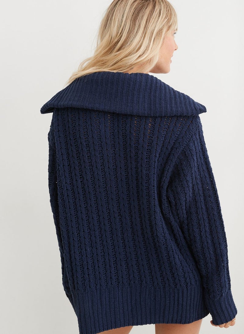 Quarter Zip Braided Knitted Sweater