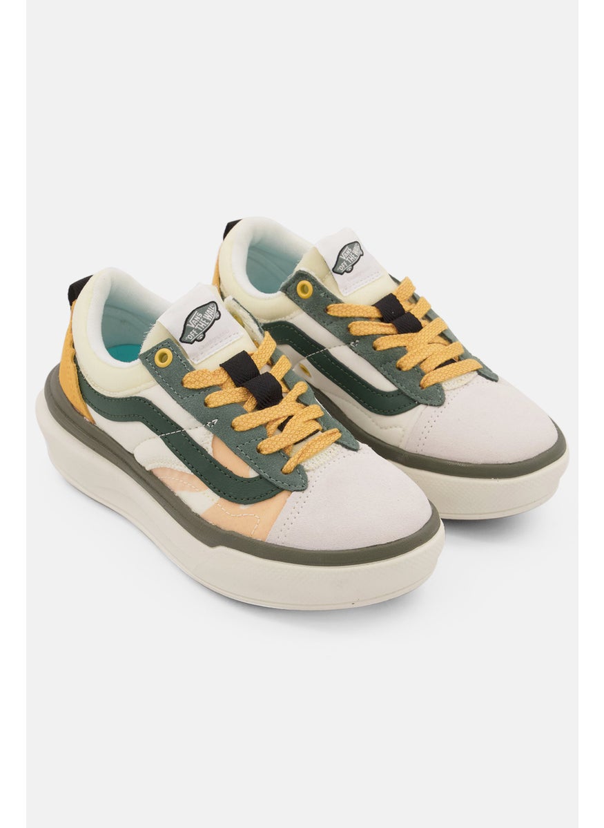 Kids Boy Old Skool Over Lace Up Casual Shoes, Light Beige/Mustard/Green