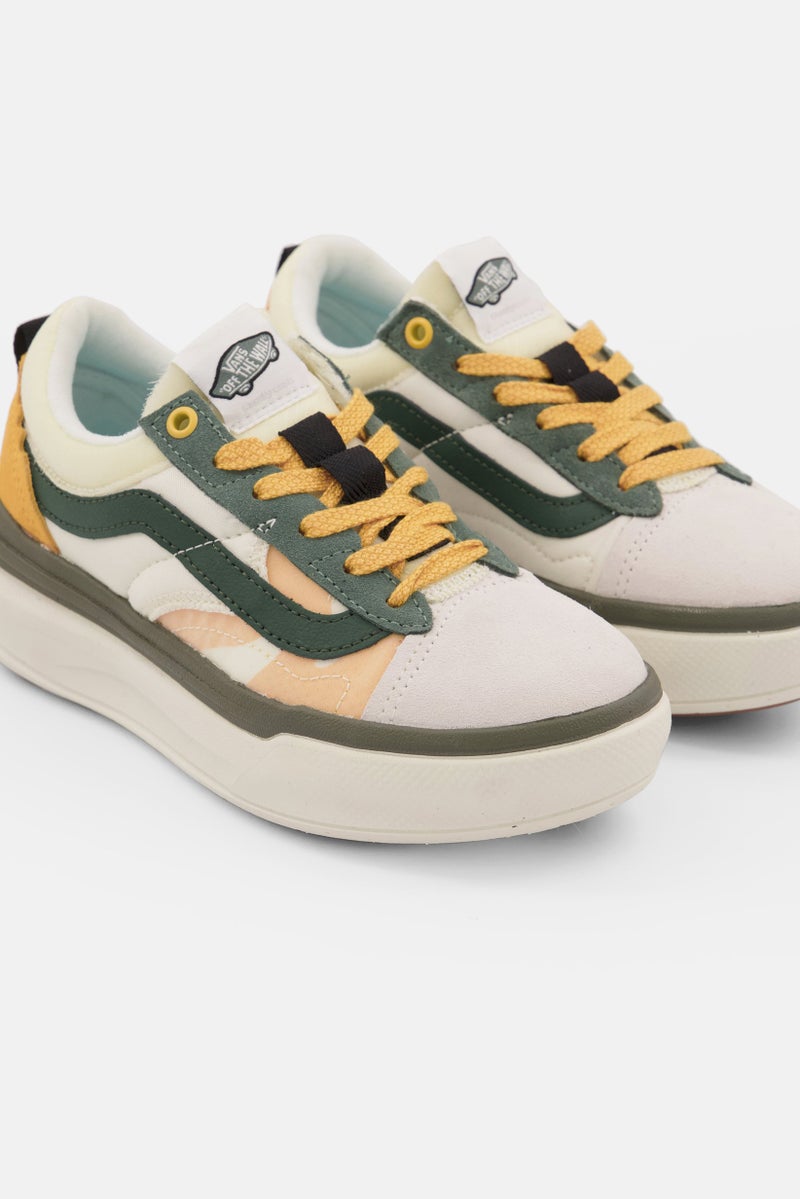 Kids Boy Old Skool Over Lace Up Casual Shoes, Light Beige/Mustard/Green