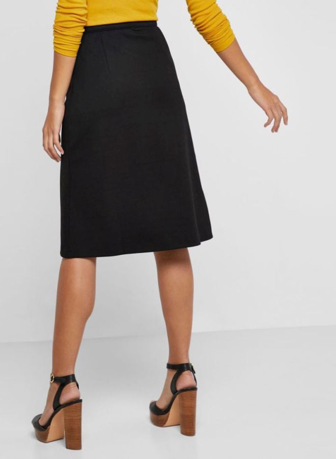 Button Through Midi Skirt Black