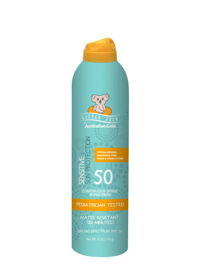 Australian Gold Australian gold little joey continuous spray, spf 50 broad spectrum water resistant for up to 80 minutes pediatrician tested hypoallergenic fragrance free, 6 Ounce, A70915