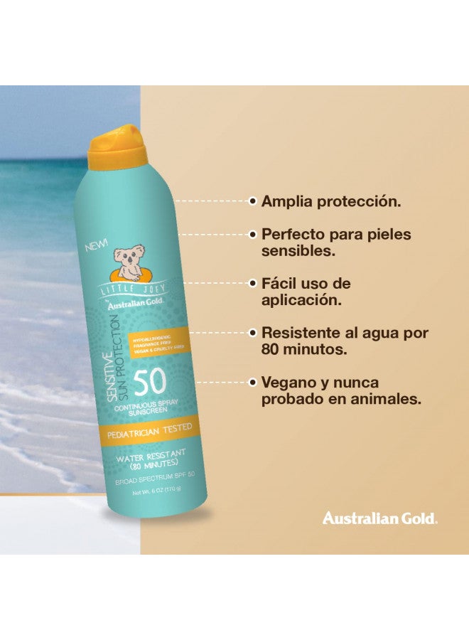 Australian Gold Australian gold little joey continuous spray, spf 50 broad spectrum water resistant for up to 80 minutes pediatrician tested hypoallergenic fragrance free, 6 Ounce, A70915