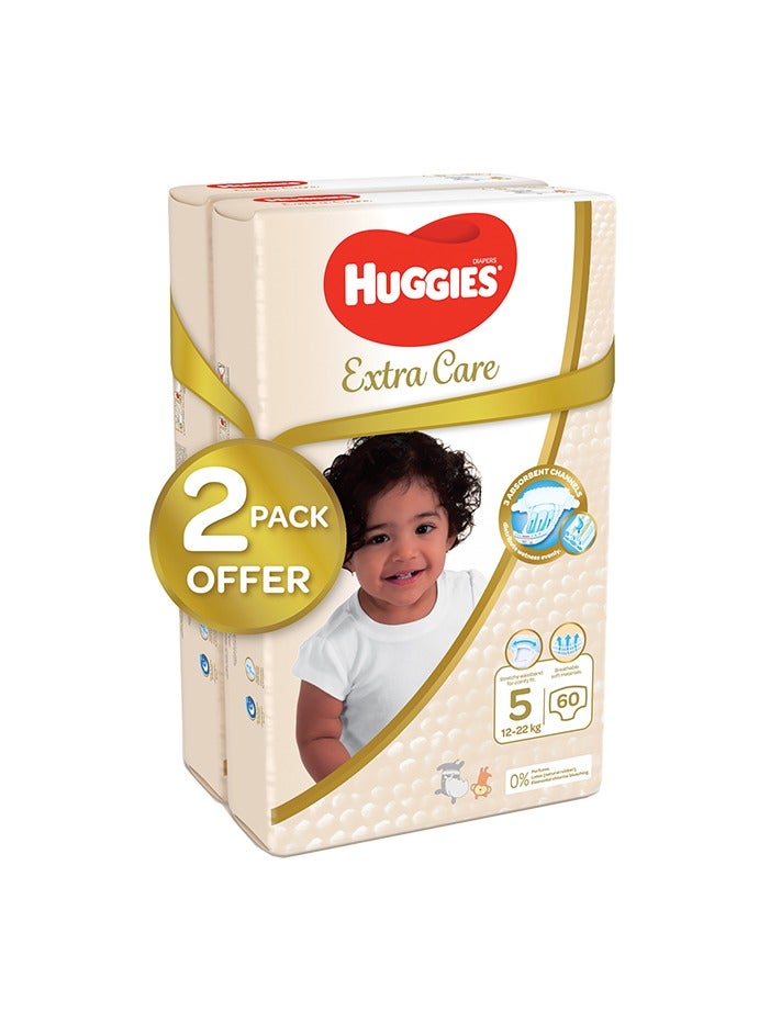 Huggies Extra Care, Size 5, 12 -22 kg, Twin Jumbo Pack, 120 Diapers