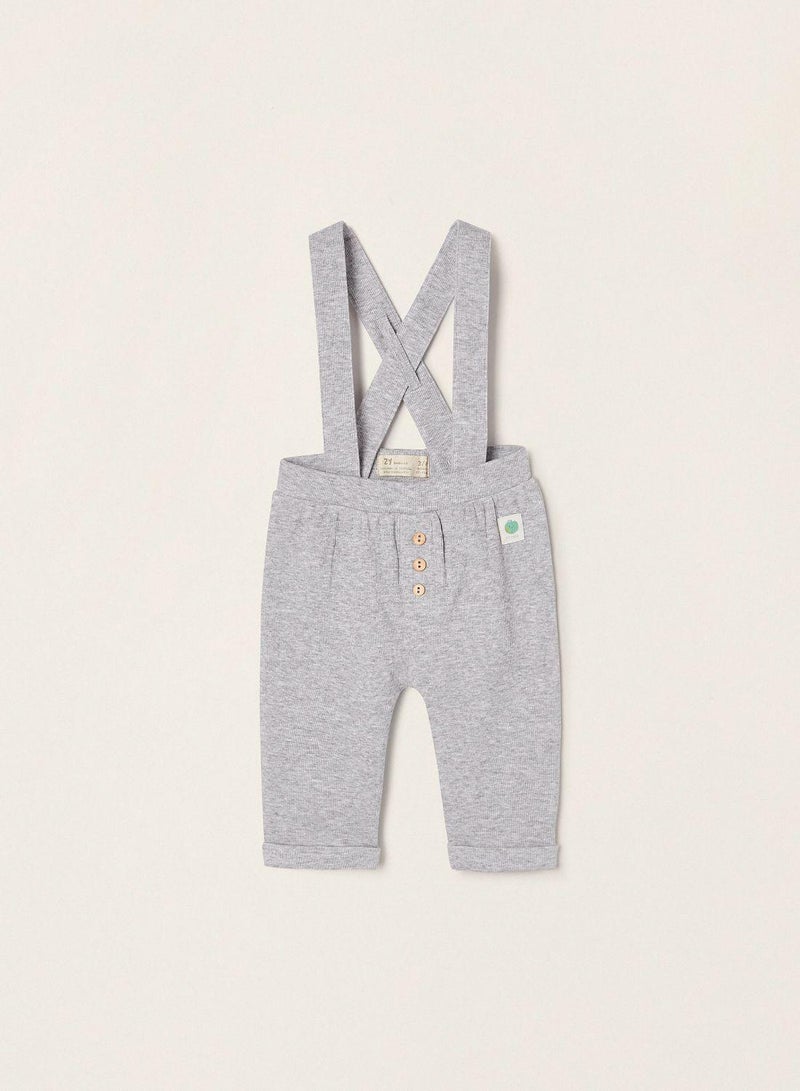 Cotton Ribbed Trousers with Straps for Newborn Baby Boys, Grey