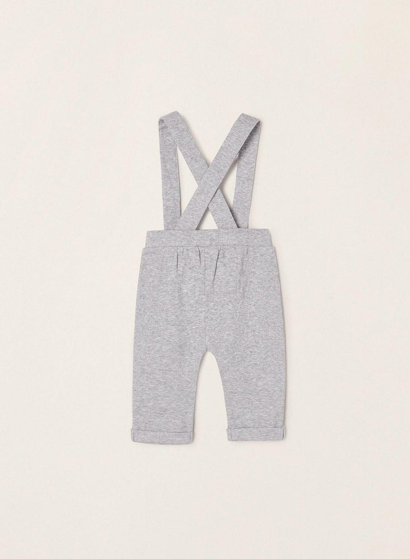 Cotton Ribbed Trousers with Straps for Newborn Baby Boys, Grey