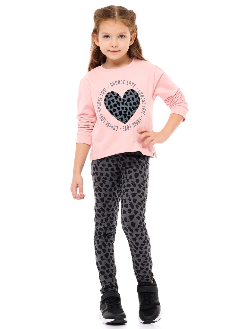 Heart Printed Top With Matching Leggings