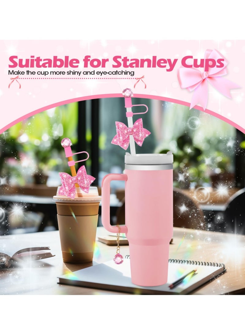 Bling Straw Cover for Stanley Cup Accessories,Sparkling Crystal Toppers, Cute Bow Ties and Crystal Prism Chain Charms for 30 & 40 oz Tumbler with Handle,10mm 0.4in Straw Lid Cap