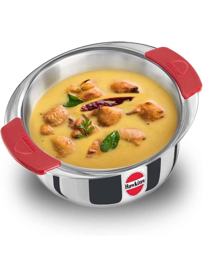 Hawkins 2 Litre Metro Patila, Triply Stainless Steel Tope, Induction Bhagona, Tapeli, Silver