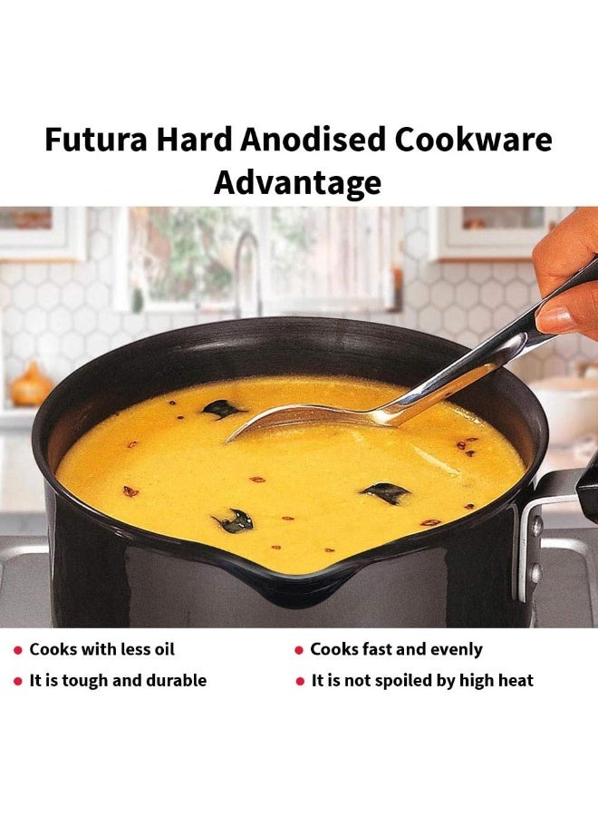 Futura Hard Anodised Saucepan Without LID and Induction Compatible Base 3.25mm Thick 2 Litre s Black