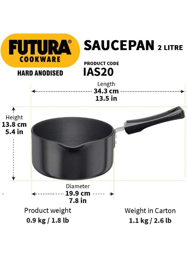 Futura Hard Anodised Saucepan Without LID and Induction Compatible Base 3.25mm Thick 2 Litre s Black