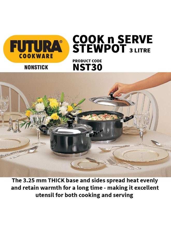 Futura Nonstick Cook N Serve Stewpot With Steel Lid 3 Litre s Black