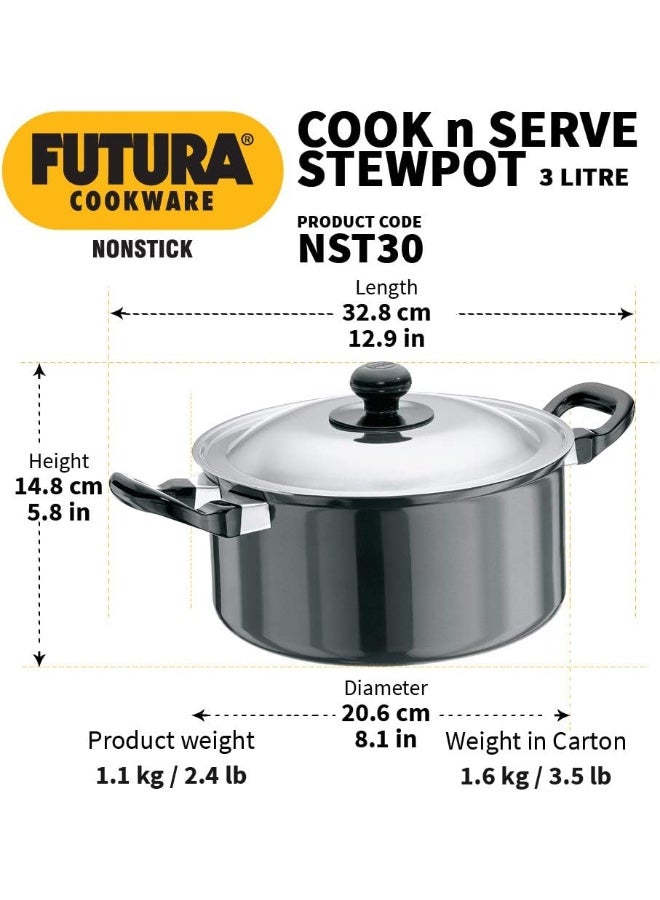 Futura Nonstick Cook N Serve Stewpot With Steel Lid 3 Litre s Black