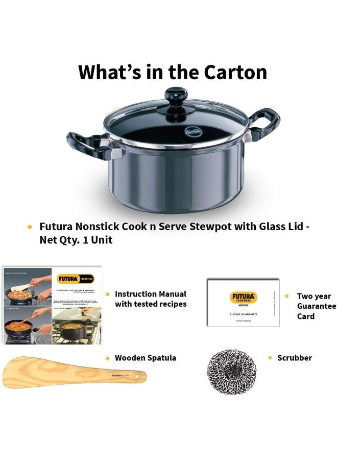 Futura 3 Litre Cook n Serve Stewpot Non Stick Pot with Glass Lid Cooking Pot with Lid Black NST30G