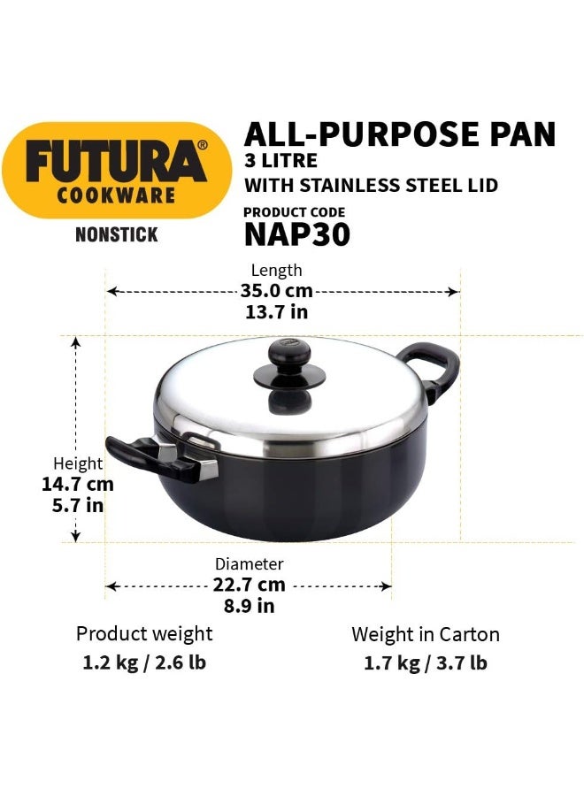 Futura Nonstick All-Purpose Pan 3L 22 cm 3.25 mm with SS Lid Black