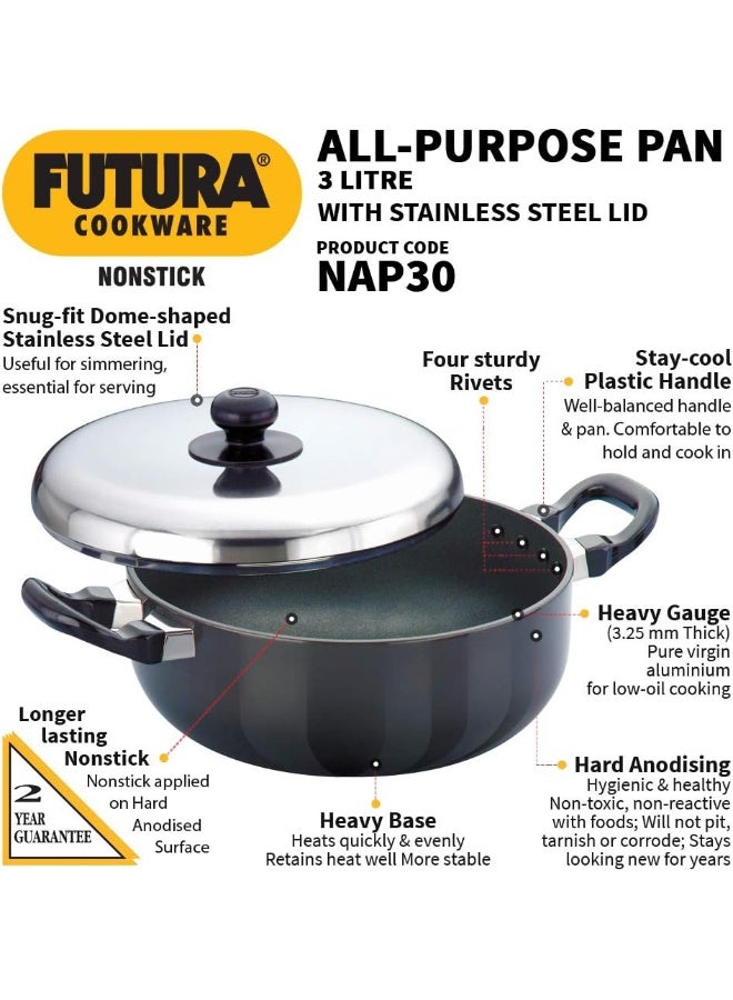 Futura Nonstick All-Purpose Pan 3L 22 cm 3.25 mm with SS Lid Black