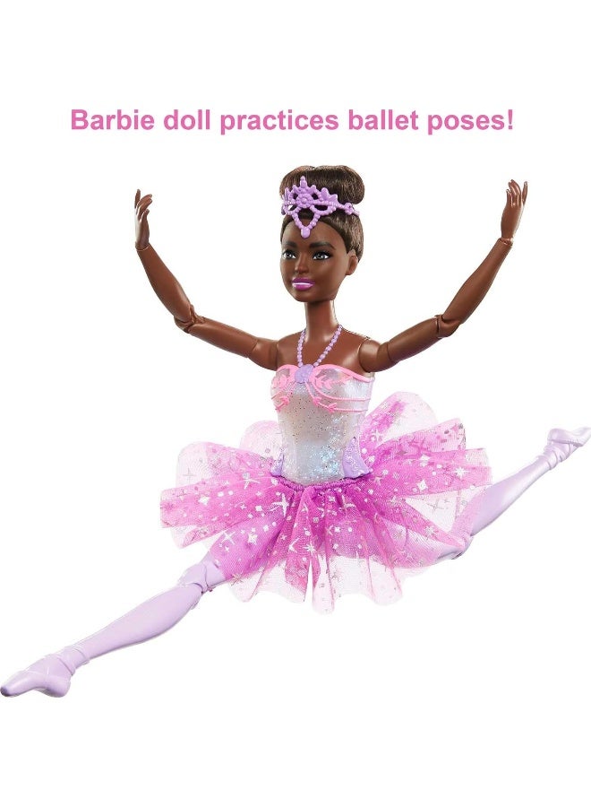 Barbie Doll | Magical Ballerina Doll | Black Hair | Light-Up Feature | Tiara and Purple Tutu | Ballet Dancing | Poseable | Kids Toys