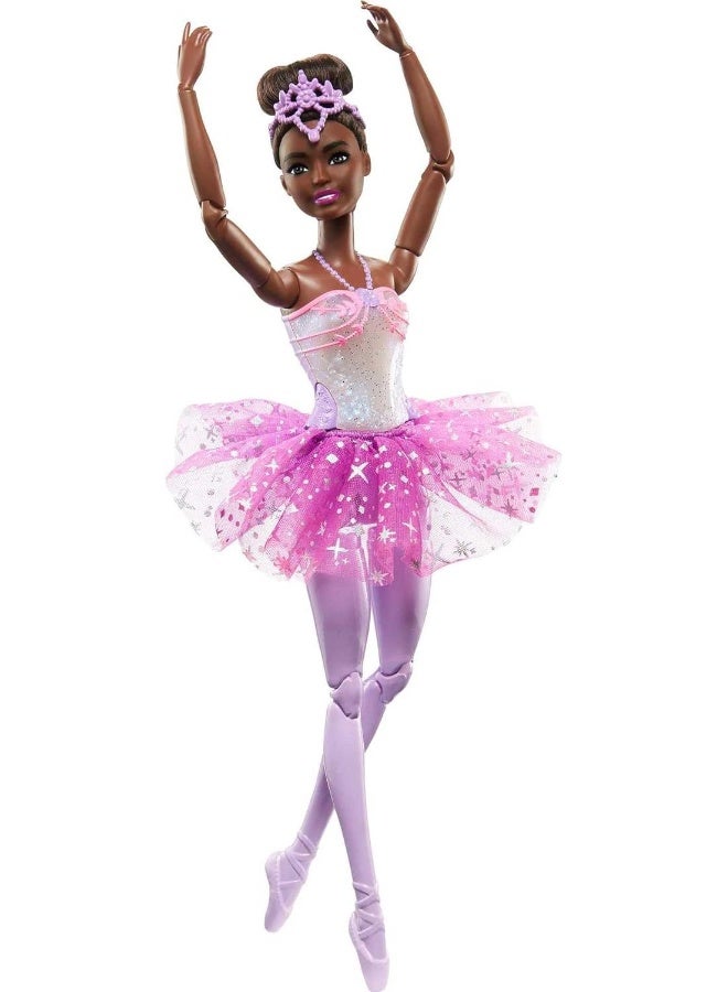 Barbie Doll | Magical Ballerina Doll | Black Hair | Light-Up Feature | Tiara and Purple Tutu | Ballet Dancing | Poseable | Kids Toys