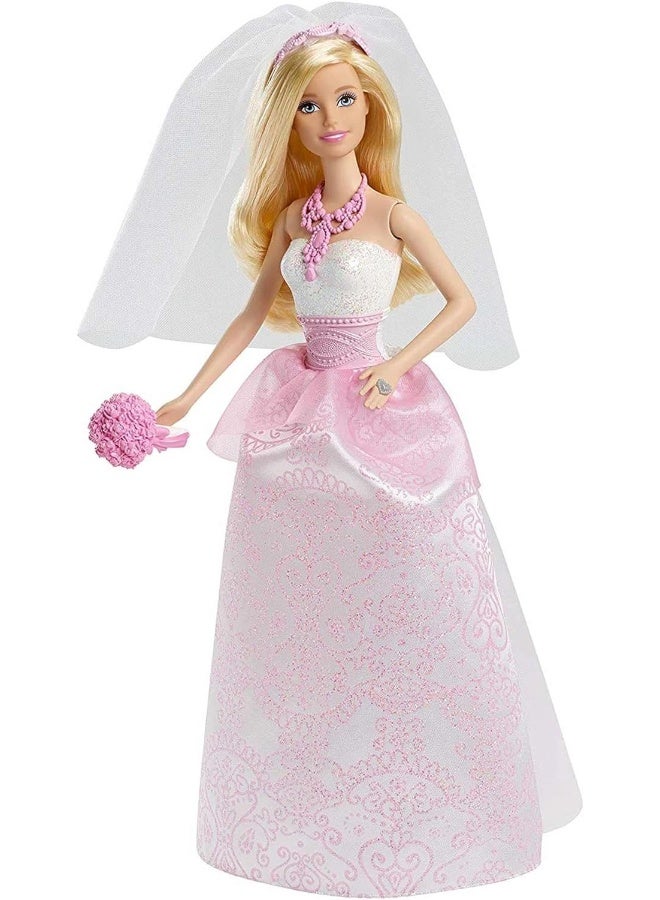 Barbie Bride Doll in White and Pink Dress with Veil and Bouquet